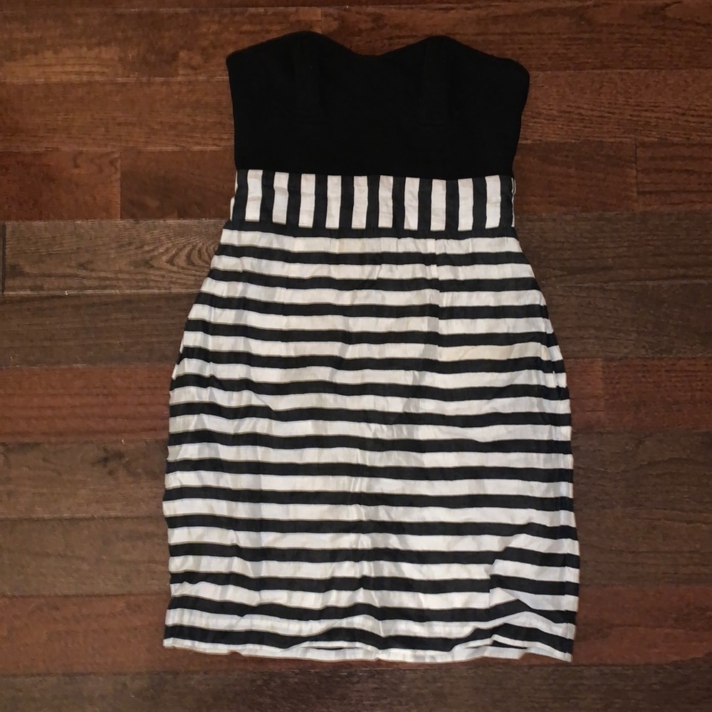 Strapless black and white stripes dress. Size 2.